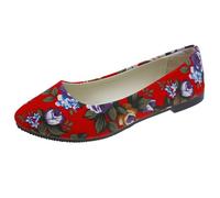 Hwalleum Ladies Floral Printed Ballet Flats, Womens Casual Comfort Round Toe Flat Pumps Girls Elegant Flower Printing Flat Shoes Office Shoes Driving Loafers Wedding Flats Red