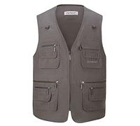 Hwalleum Men's Multifunctional Outdoor Casual Gilet, Mens Summer Lightweight Vest Waistcoat Safari Multi Pocket Working Fishing Hunting Hiking Gilets Jacket Breathable Quick Dry Photography Top