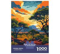 Hwange National Park Zimbabwe Illustration 1000 Piece Jigsaw Puzzle, Landmark Urban View, 1000 Pieces for Adults, Family Night Game for Families, Weekend Hobby, 38x26cm/1000pcs