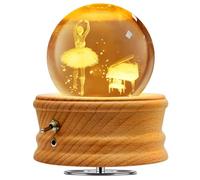 Hwawhin 3D Crystal Ball Music Box with Projection LED Light and Rotating Wooden Base for Christmas, Birthday, Valentine's Day - Music Boxes for Women, Mums and Girls