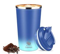 Hwawhin Insulated Coffee Mug with Ceramic Coating, 17oz Iced Coffee Tumbler Cup with Flip Lid and Handle-Light Dark Blue