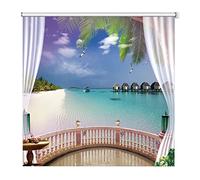 HWBB Seaside Holiday View Roller Shades for Windows Blackout 60cm / 80cm / 100cm / 120cm / 140cm Wide, Blinds for Indoor, Bedroom, Kitchen, Living Room (Size : 80cmx100cm/31inx39.4in)