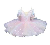 HWBZSZY Ballerina Costume for Girls Kids Sequins Ballet Leotard Tutu Dress with Floral Embroidery Pearl Decoration Gymnastics Costume One Piece Swan Dancewear Tulle Skirt,Pink,120cm