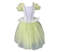 HWBZSZY Girls Princess Ruffle Sleeve Ballet Dance Dress Shiny Print Leotard Tutu Long Skirt Performance Ballroom Swan Dancing Costume Gymnastics Practice Dancewear,Green,100cm