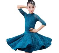HWBZSZY Kids Summer Lace Dresses for Girls Ruffles Latin Dance Dress With Floral Pattern Ballroom Competition Party Stage Performance Practice Costumes 2pcs,Blue,170cm