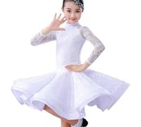 HWBZSZY Kids Summer Lace Dresses for Girls Ruffles Latin Dance Dress With Floral Pattern Ballroom Competition Party Stage Performance Practice Costumes 2pcs,White 1,130cm
