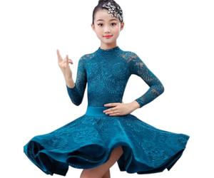 HWBZSZY Kids Summer Lace Dresses for Girls Ruffles Latin Dance Dress With Floral Pattern Ballroom Competition Party Stage Performance Practice Costumes 2pcs