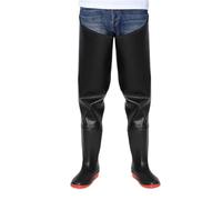 HWBZSZY Men's Women's Adjustable PVC Waders Multipurpose Rain Rubber Boots 100% Waterproof Over Knee Fishing Trousers Non-Slip Hunting Waders Bootfoot Size 36-47,Black,36 EU