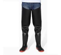 HWBZSZY Men's Women's Adjustable PVC Waders Multipurpose Rain Rubber Boots 100% Waterproof Over Knee Fishing Trousers Non-Slip Hunting Waders Bootfoot Size 36-47,Black,38 EU