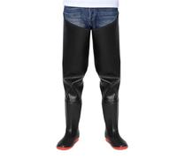 HWBZSZY Men's Women's Adjustable PVC Waders Multipurpose Rain Rubber Boots 100% Waterproof Over Knee Fishing Trousers Non-Slip Hunting Waders Bootfoot Size 36-47,Black,46 EU