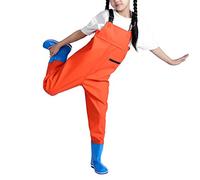 HWBZSZY Outdoor Fishing Hunting Kids Wader Pants, Lightweight And Breathable Hip Waders with Adjustable Shoulder Strap, Waterproof Nylon/PVC Fishing Pants for Boys And Girls,Orange,35 EU