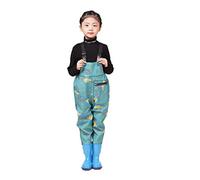 HWBZSZY Waterproof waders for boys and girls, non-slip bootfoot kids rubber wading boots with adjustable shoulder strap, thickened hunting and fishing youth fishing shoes,Green,25 EU