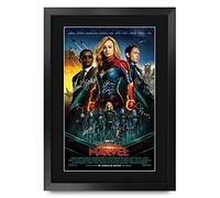 HWC Trading A3 FR Captain Marvel Brie Larsson and Cast Gifts Printed Poster Signed Autograph Picture for Movie Memorabilia Fans - A3 Framed