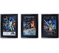 HWC Trading A3 FR The Trilogy Movie Poster Collection Cast Signed Gift Framed Printed Autograph Mark Hamill Harrison Ford Carrie Fisher Alec Guinness Gifts Print Photo Picture Display