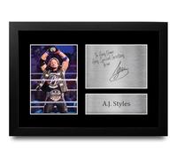 HWC Trading AJ Styles Personalised Gift - Signed Autograph Picture, Framed A4 Wrestling Memorabilia with Custom Name Message for Birthday Christmas Wedding