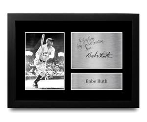 HWC Trading Babe Ruth Personalised Gift - Signed Autograph Picture, Framed A4 Baseball Memorabilia with Custom Name Message for Birthday Christmas Wedding