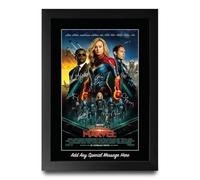 HWC Trading Captain Marvel Personalised Framed A4 Poster Custom Message | Printed Replica Autographs, Black Frame Made in Our UK Workshop, Stands or Hangs, Memorabilia Gift, Wall Art