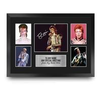 HWC Trading David Bowie Personalised Gift - Signed Autograph Picture, Framed A3 Music Photo Display with Custom Name Message for Birthday Christmas Wedding