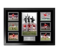 HWC Trading FR A2 George Best, Bobby Charlton Dennis Law Printed Memorabilia Signed Autograph Photograph Display for Football Fans and Supporters - A2 Framed