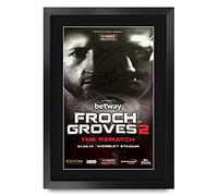 HWC Trading FR A3 Froch vs Groves 2 Gifts Printed Signed Autograph Poster for Boxing Memorabilia Fans - A3 Framed
