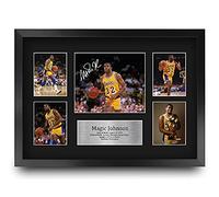 HWC Trading FR A3 Magic Johnson Lakers Gifts Printed Signed Autograph Presentation Display for Basketball Memorabilia Fans - A3 Framed