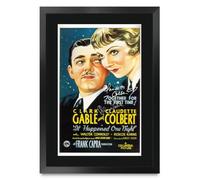 HWC Trading It Happened One Night 1934 Clark Gable Gifts Printed Poster Signed Autograph Picture for Movie Memorabilia Fans - A3 Framed (ID-009946)