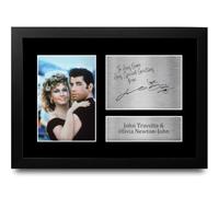 HWC Trading John Travolta & Olivia Newton-John Personalised Gift - Signed Autograph Picture, Framed A4 Film Memorabilia with Custom Name Message for Birthday Christmas Wedding