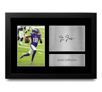 HWC Trading Justin Jefferson Minnesota Vikings Gifts Printed Signed Autograph Picture for American Rules Football Memorabilia Fans - A4 Framed