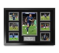 HWC Trading Kylian Mbappe Paris Blue and Reds Printed Memorabilia Signed Autograph Photograph Display for Football Fans and Supporters - A2 Framed