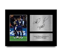 HWC Trading Lionel Messi, Neymar Jr & Kylian Mbappe Paris Blue and Reds Gifts Printed Signed Autograph Picture for Football Fans and Supporters - A4