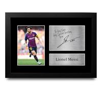 HWC Trading Lionel Messi Personalised Gift - Signed Autograph Picture, Framed A4 Football Memorabilia with Custom Name Message for Birthday Christmas Wedding
