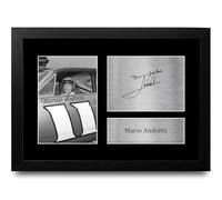 HWC Trading Mario Andretti Gifts Printed Signed Autograph Presentation Display for NASCAR Motorsport Fans - A4 Framed