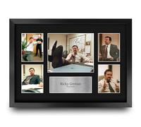 HWC Trading Ricky Gervais The Office Gifts Printed Signed Autograph Presentation Photo Montage Display for TV Show Fans - A3 Framed