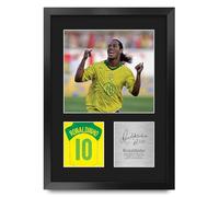 HWC Trading Ronaldinho Brazil Gifts Printed Signed Autograph Picture for Football Fans and Supporters - A3 Portrait Framed