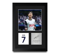 HWC Trading Son Heung-Min Tottenham Hotspurs Gifts Printed Signed Autograph Picture for Football Fans and Supporters - A4 Portrait Framed