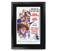 HWC Trading The Man Who Shot Liberty Valance 1962 John Wayne, James Stewart Gifts Printed Poster Signed Autograph Picture for Movie Memorabilia Fans - A3 Framed