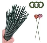 HweeWanX 100Pcs Flower Stems with 3 Rolls Florist Tape, 1ft Green Lacquered Florist Wire for Artificial Flowers Arranging Accessories, Flexible Filigree Stub for DIY Decoration(2mm x 30cm)