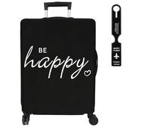 HweeWanX Elastic Suitcase Covers Protectors with Luggage Tag, DustProof Be Happy Luggage Covers for Suitcases Large, Washable Travel Trolley Suitcase Protective Cover for 26-29 Inch
