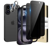 HWeggo 2+2PACK for iPhone 16 Privacy Screen Protector with Camera Lens Protector, HD Clear 9H Hardness Anti Spy Black Private Tempered Glass Film