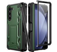 HWeggo for Samsung Galaxy Z Fold 5 Case with S Pen Holder, Built-in Front Screen Protector & Hidden Kickstand, Spring Hinge Protection, Heavy Duty Shockproof Anti-Scatch Protective Cover,Green