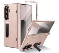 HWeggo for Samsung Galaxy Z Fold 7 case,Built-in Front Screen Protector&Hinge Protection,Hard PC Shockproof Anti-Scratch Hinge Leather Coverage Protective Cover(Gold)