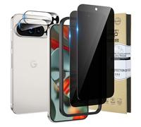 HWeggo Privacy Screen Protector for Google Pixel 9 Pro XL with Camera Lens Protector,Tempered Glass Film,9H Hardness HD,Support Fingerprint Unlock,2-Pack Each