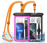 HWeggo Waterproof Phone Pouch,10.5'' Extra Large IPX8 Waterproof Phone Case with Lanyard Compatible with iPhone 14 Pro Max/13/12/11,Samsung S23 Ultra etc.(Suitable for Most Phone Models)-Black+Pink