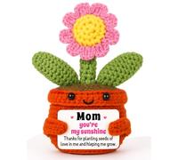 Hweijm Handmade mom Gifts Positive Crochet Pink Sunflower Potted Plant with Card, Retirement Birthday Appreciation Get Well Soon Gifts for mom Mothers Day, Emotional Sunflower Decor Decorations