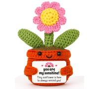 Hweijm Handmade Positive Crochet Pink Sunflower Potted Plant with Card, Birthday Retirement Get Well Appreciation Gifts for Teacher Mom Friend, I Love You Gift for Partner Lover, Sunflower Desk Decor