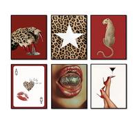 Hwetui Stylish Set of 6 posters, Leopard Print Wall Decor Paintings, High Heel Canvas Prints, for Living Room Bathroom Office (Red, 8L x 10W, Unframed)