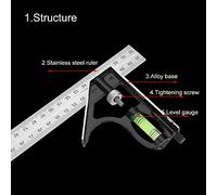 HWGING 300mm 12 Inch Metal Adjustable Combination Right Angle Ruler Engineer Measuring Tool