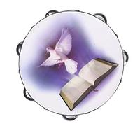 HWGING 8 Inch Tambourine Double Row Jingle Printed Clear Sound Handled Percussive Instruments for Worship Choirs