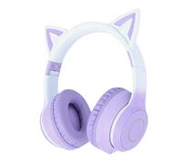 HWGING Bluetooth 5.3 Headset Cute Ear Wireless Gaming Headphone with LED Light 3.5mm AUX Cable Detachable Microphone Foldable (Purple)