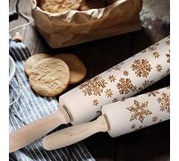 HWGING Christmas Wooden Rolling Pin, Embossed Dough Roller with Snowflake Pattern, Baking Tool